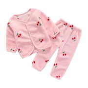 LMTODLFG Baby Boy Clothes Kids Outfit Soft Cotton Warm Crewneck Long Sleeve Flannel Cartoon Fruit Cardigan Set for Boys Girls Beach Outfits Pink 0-3 Months